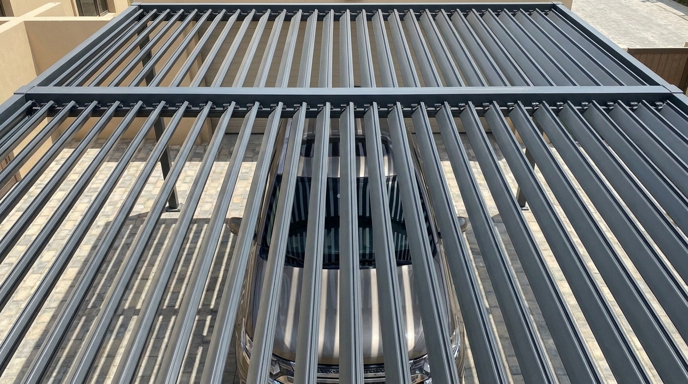 Aluminium carport pergola shading a driveway