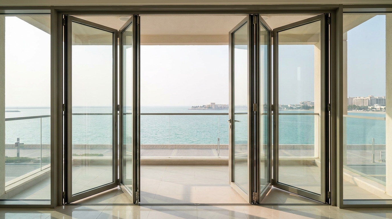 Fold and slide balcony doors on the Ajman Corniche overlooking the Gulf