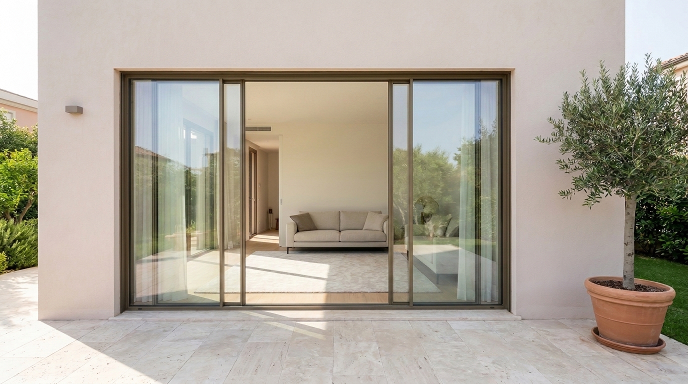 Aluminium sliding glass doors on a Dubai villa exterior