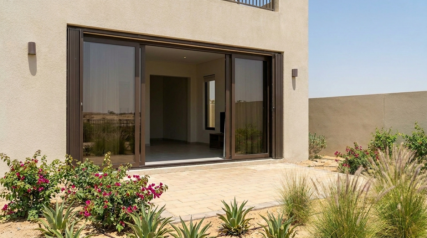 Sliding patio doors in an Arabian Ranches villa