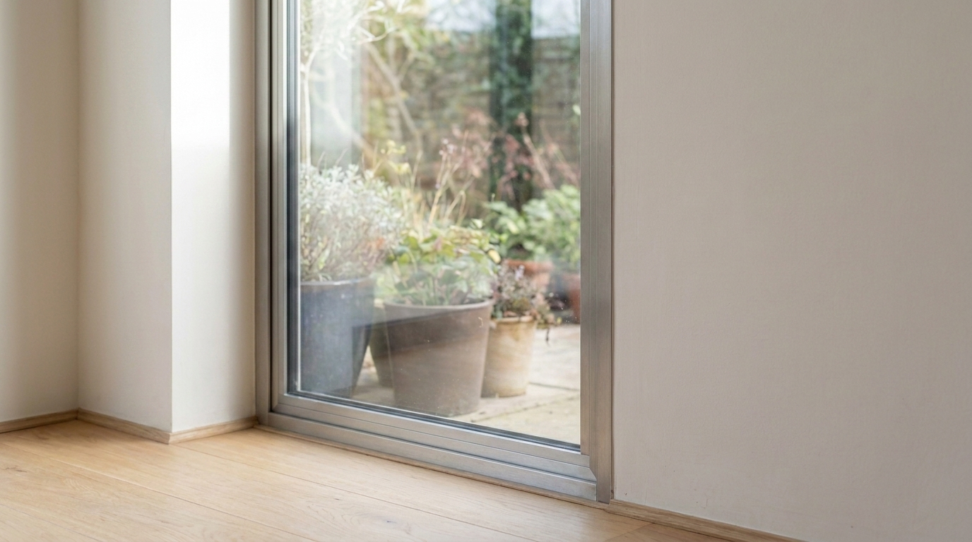 Slim 25mm profile aluminium glass door frame detail
